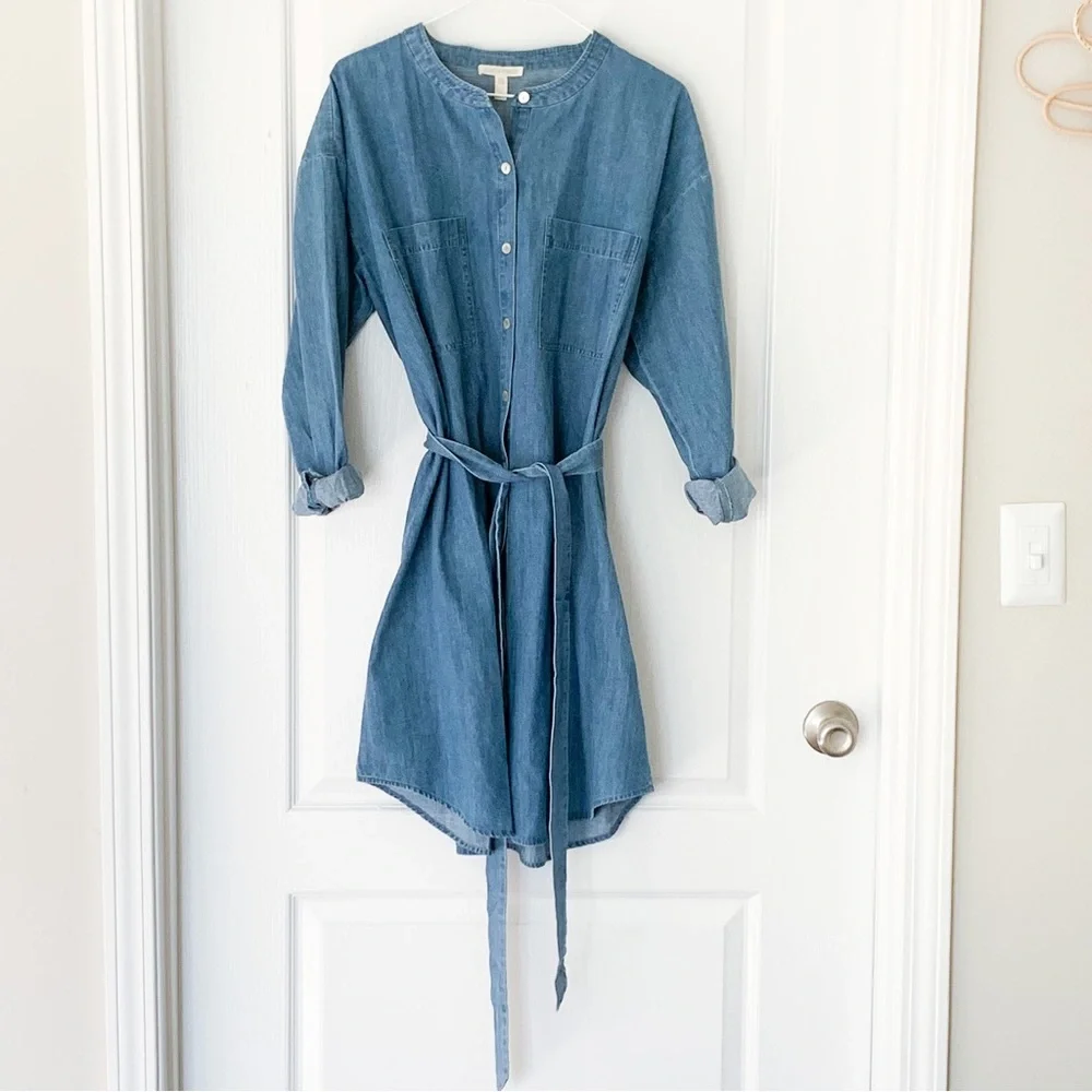 Eileen Fisher Light Blue Denim Shirt Dress - Picture 5 of 10